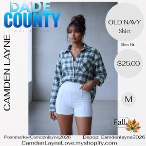 Old Navy Blue, Purple and White Plaid Shirt